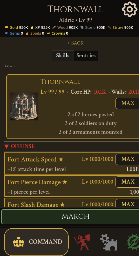 The fortress — stats, walls and the march to war